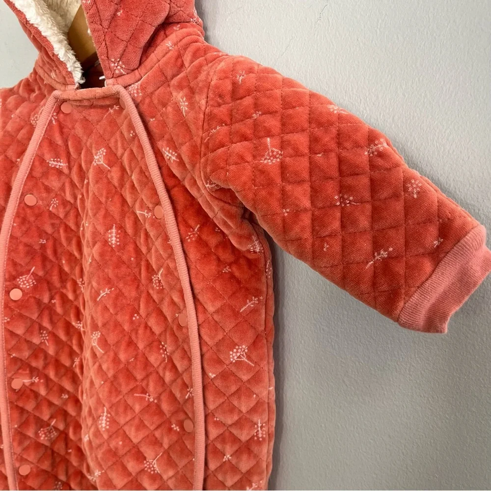 Nordstrom Baby Girl Quilted Bunting Size 6 Months Velvet Snap Front Winter